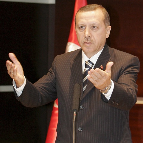 Turkish Prime Minister Recep Tayyip Erdogan addresses media in Ankara