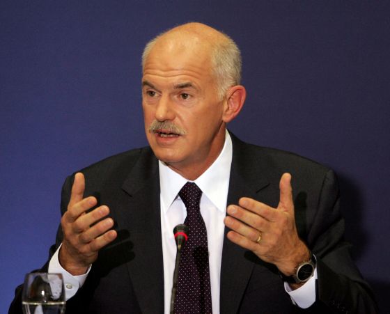 Main opposition Socialist party (PASOK) leader George Papandreou speaks to the press during an annual press conference in Thessaloniki; Greece