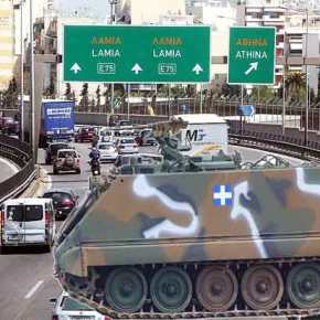 Δεκάδες τεθωρακισμένα οχήματα μεταφοράς προσωπικού τύπου Μ113 στην εθνική οδό&nbsp;Αθηνών-Λαμίας