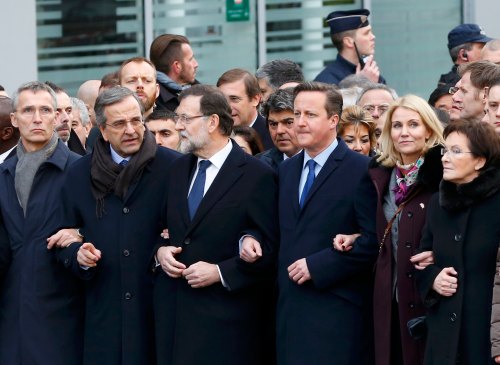 Head of states attend the solidarity march in the streets of Paris