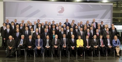 Participants of informal meeting of Ministers for ECOFIN pose for group picture in Riga
