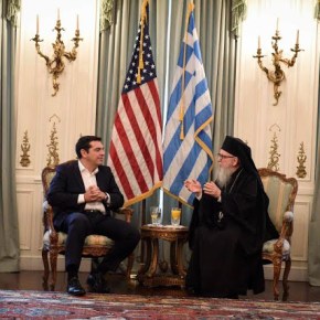 ΣΥΝΑΝΤΗΣΗ ΤΟΥ ΠΡΩΘΥΠΟΥΡΓΟΥ ΑΛΕΞΗ ΤΣΙΠΡΑ ΜΕ ΤΟΝ ΑΡΧΙΕΠΙΣΚΟΠΟ ΑΜΕΡΙΚΗΣ&nbsp;ΔΗΜΗΤΡΙΟ