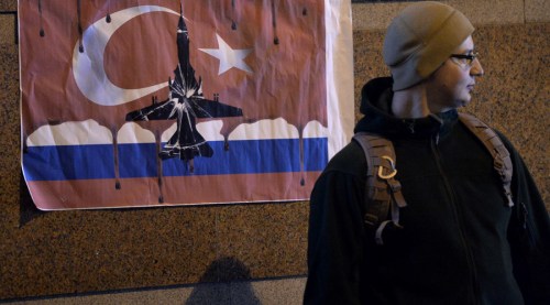 2745613 11/24/2015 A participant of protests outside the Turkish Embassy in Moscow against the Turkish Air Force actions that downed a Russian Su-24 jet. Ramil Sitdikov/Sputnik
