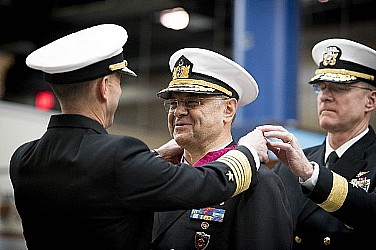 151208-N-AT895-046  WASHINGTON (Dec. 8, 2015) Chief of Naval Operations (CNO) Adm. John Richardson presents Commander of Turkish Naval Forces Adm. Bülent Bostanoglu with the Legion of Merit during a full honors ceremony at the Washington Navy Yard. (U.S. Navy photo by Mass Communication Specialist 1st Class Nathan Laird/Released)