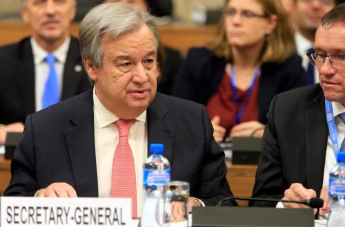 epa05712441 United Nations Secretary General Antonio Guterres, (L), and United Nations Special Envoy Espen Barth Eide, (R), attend the Conference on Cyprus at the European headquarters of the United Nations in Geneva, Switzerland, 12 January 2017. EPA/PIERRE ALBOUY / POOL
