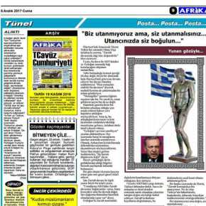 Μ΄ ένα αρχαίο ελληνικό άγαλμα να ουρεί τον Ερντογάν σχολιάζουν την επίσκεψη στην Αθήνα Τουρκοκύπριοι!!!