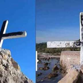 Προκλητική επίθεση κατά της Ορθοδοξίας – Αλλόθρησκοι έβαψαν μαύρο τον σταυρό στη&nbsp;Λέσβο